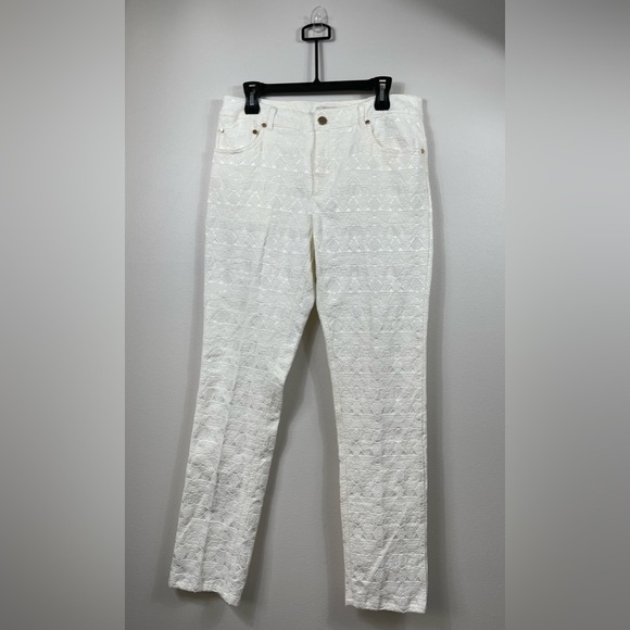 Eric Jenny Jean Tummy Control Textured White Cotton Pants Mid Rise Size 12